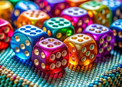 Macro Close-up of Colorful Dice & Bunco Game Elements - Perfect for T-Shirt Designs & Crafts