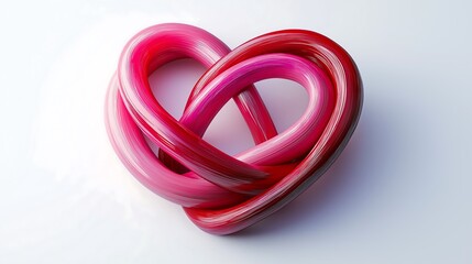 Fototapeta premium 3D heart made of interlocking red and pink rings on a white backdrop.
