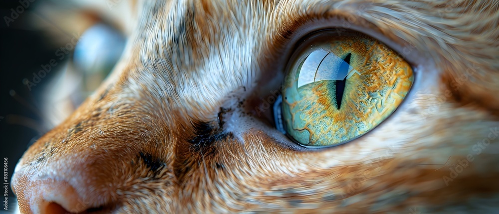 Poster close-up image of cat eye showcasing intricate patterns and vibrant colors in natural light