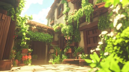 Sunlit Mediterranean Courtyard Garden Architecture