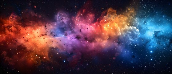 Naklejka premium Vibrant Cosmic Cloud with Colors and Stars in a Galactic Space Scene