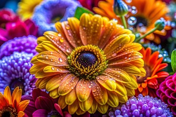 Macro Close-up of Vibrant Floral Arrangement, Delicate Petals and Pollen Details