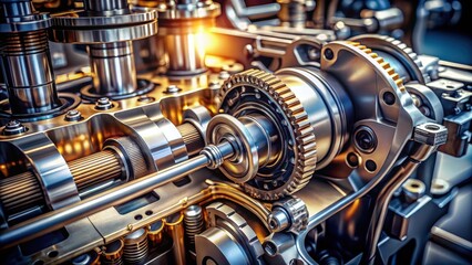 Close-up Detailed View of Complex Engine Gear System