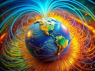 Macro Earth Magnetic Field Diagram: North & South Poles Visualization