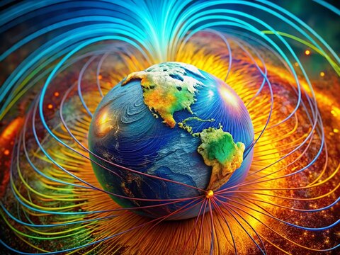 Macro Earth Magnetic Field Diagram: North & South Poles Visualization