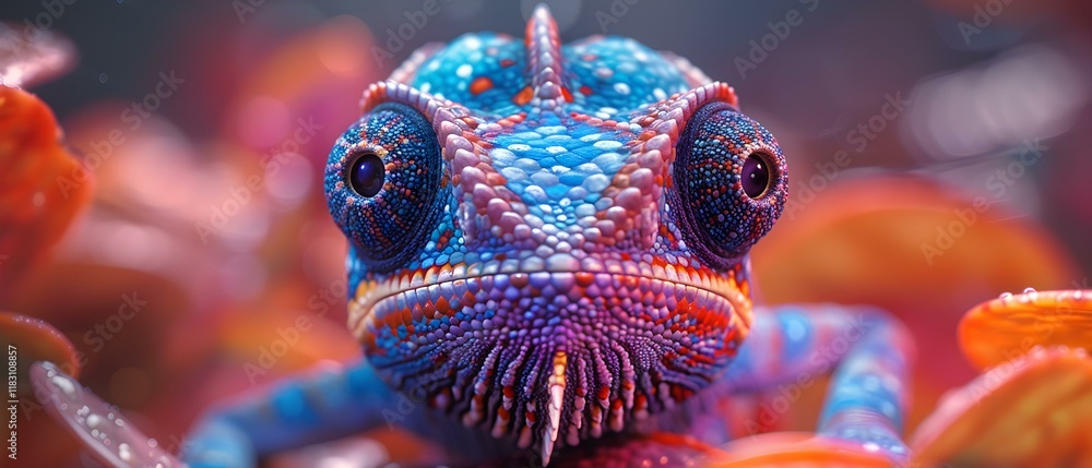 Aufkleber vibrant chameleon close-up with colorful patterns and textures in a natural setting