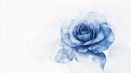 beautiful blue watercolor rose with soft petals and delicate leaves, evoking sense of tranquility and elegance