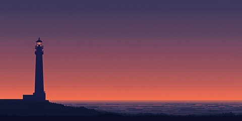 Solitary Lighthouse Silhouette at Twilight with Gentle Waves