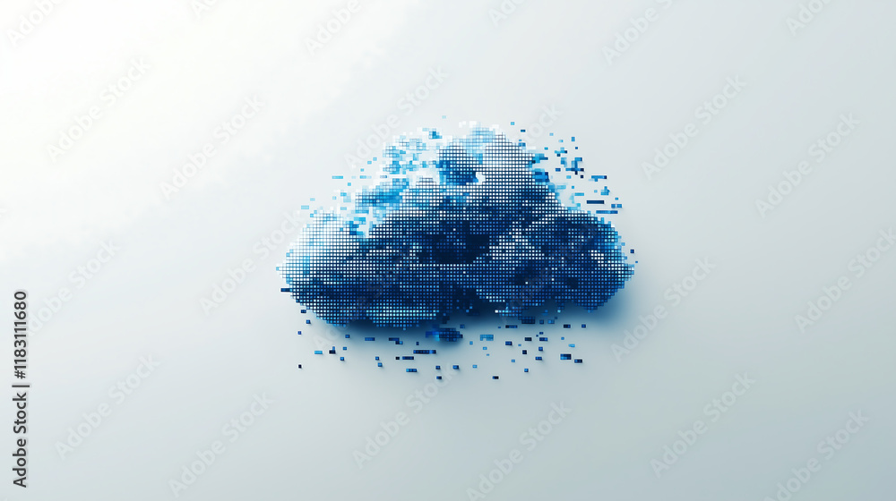 Poster digital pixelated cloud design in blue with modern and abstract style