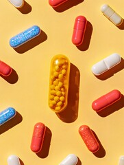 Vibrant Pharmaceutical Tablets and Capsules in Colorful Dynamic Composition