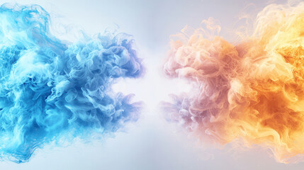 Swirling smoke in vibrant blue and orange hues creates mesmerizing gradient, evoking sense of dynamic energy and contrast