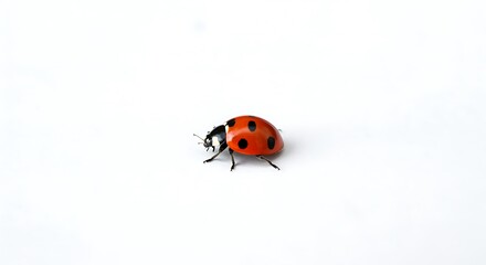 Red Ladybug Crawling on White Background Closeup Insect Photography