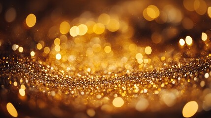 Glowing yellow bokeh circles, sparkling golden dust abstract gold luxury background decoration. Red and orange holiday bokeh.