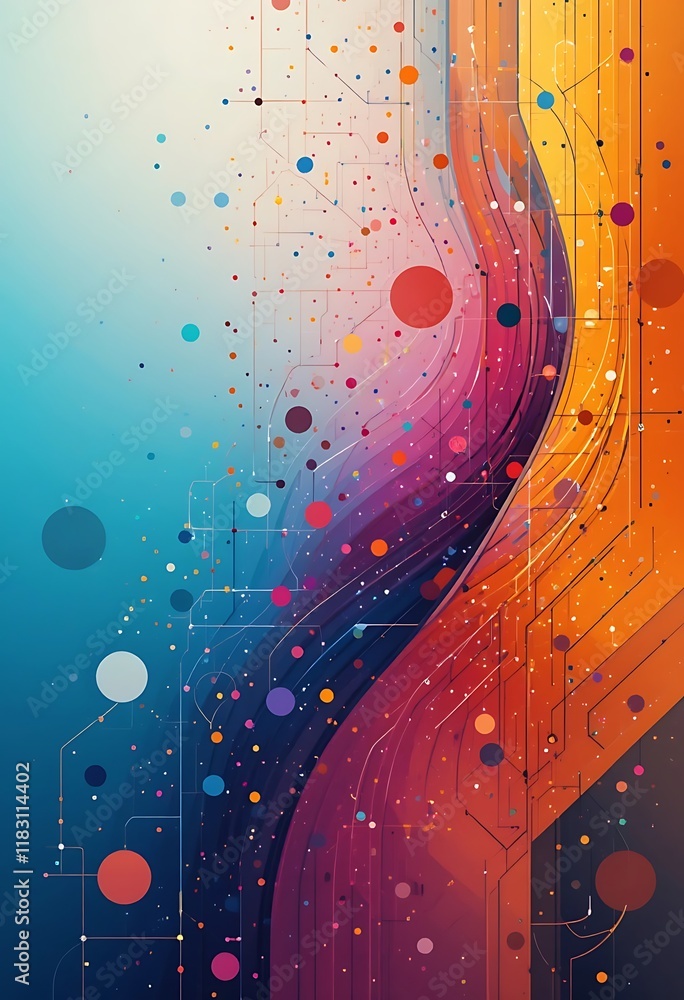 Poster abstract colorful waves with connected dots