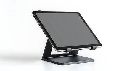 A tablet is sitting on a stand
