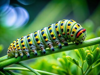 Naklejka premium Macro Photography: Lime Swallowtail Butterfly Larva Close-Up