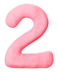 Number 2 png pink clay alphabet, transparent background