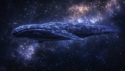 Fototapeta premium A mysterious dark blue creature gliding through the cosmic expanse surrounded by twinkling stars