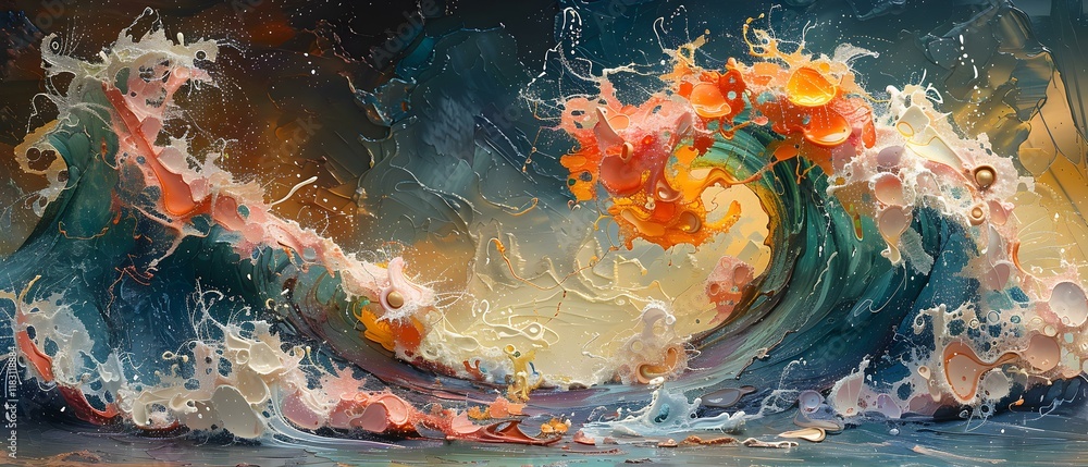 Poster vibrant abstract waves with colorful swirls and dynamic movement
