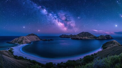 Obraz premium Majestic Night Sky Over Komodo Islands with Aurora Borealis Glow