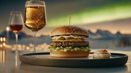 Artisan Black Bean Burger with Avocado and Side Sauce on a Plate