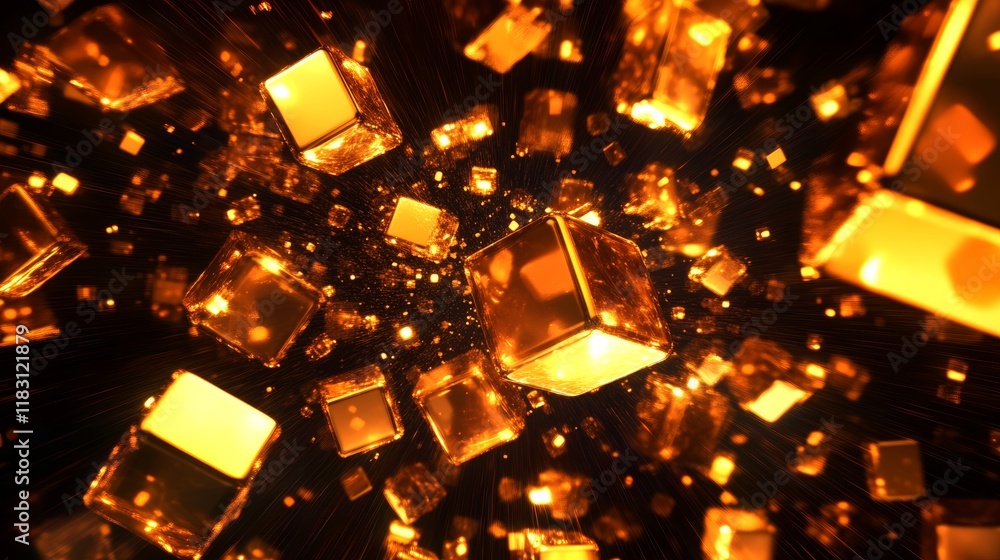 Aufkleber surreal abstract art glowing cubes in an endless void with enchanting particle effects