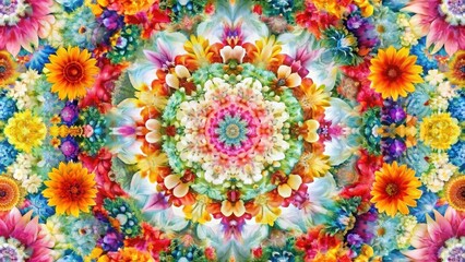 Vibrant Floral Kaleidoscope A Symmetrical Arrangement of Colorful Blossoms in a Mandala Design