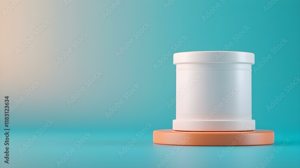 Poster minimalist white container on an orange base with soft background