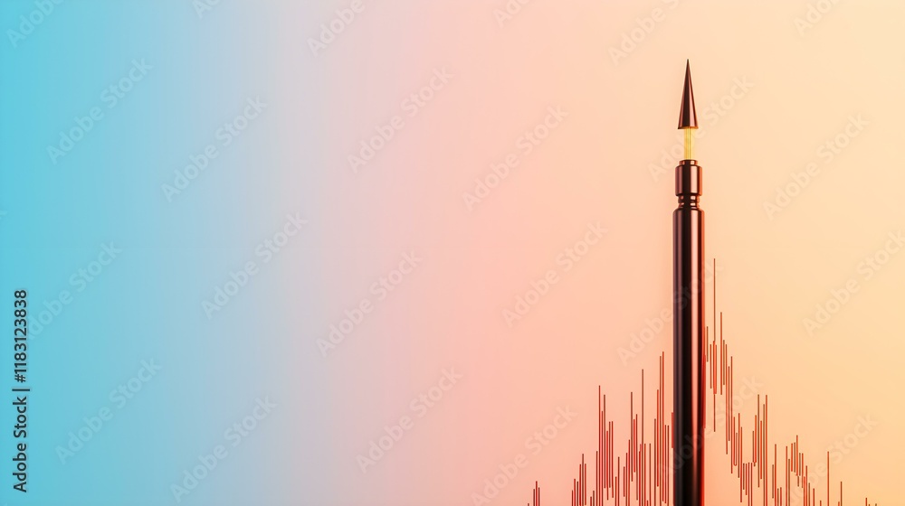 Poster artistic representation of financial chart with pen and gradient background