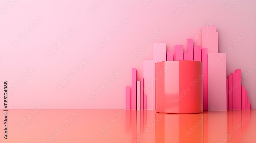 Poster Abstract Minimalist Display with Pink Shapes and Reflections on Surface
