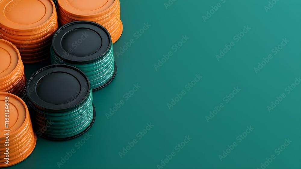 Poster colorful stack of round containers on a solid background for creative uses
