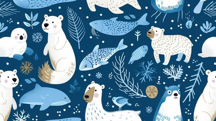 arctic animal seamless pattern wallpaper