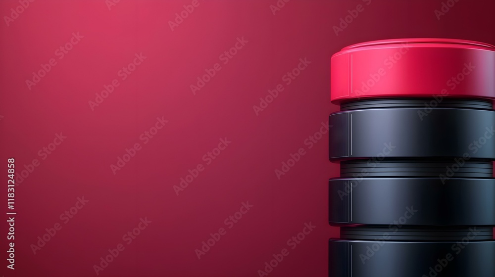 Poster red and black stack of cylindrical containers against a gradient background