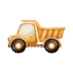 Construction Vehicle Watercolor Vector with Orange Dump Truck on White Background design