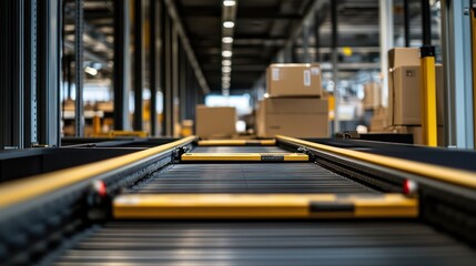 Fototapeta premium A digital warehouse with advanced sorting machines efficiently processing e-commerce products