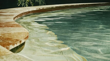 Curved Tiled Steps Leading to Tranquil Swimming Pool Entrance