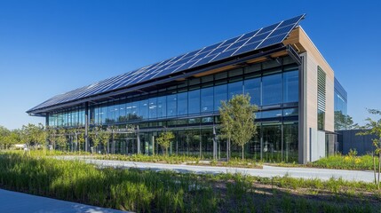 Obraz premium Futuristic Eco-Industrial Hub with Solar-Integrated Walls for Sustainable Living