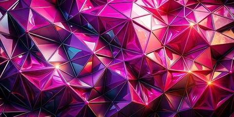 Obraz premium Magenta 3D Polygon Mosaic: Abstract Geometric Crystal Facet Low Poly Background