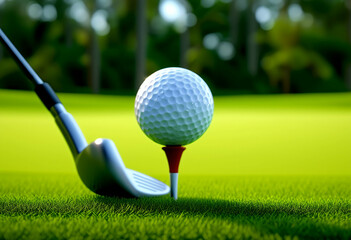 Obraz premium fairway 3d rendering illustration green athletic ball club background grass hole banner shot exercise object driver space cup putting recreation landscape player tee field copy