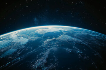 Obraz premium Earth viewed from space, showcasing its stunning blue oceans and atmospheric glow against a backdrop of stars