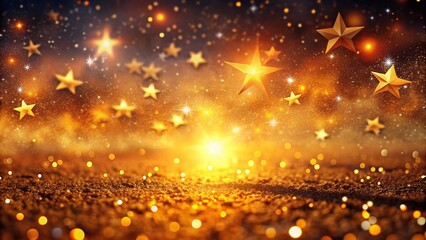 Obraz premium Magical Golden Star Rain on Vibrant Orange Night Sky - Low Light Astrophotography Stock Photo