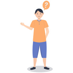 Young People Thinking and Asking Question. Flat Cartoon Vector Illustration.