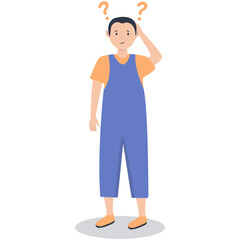 Young People Thinking and Asking Question. Flat Cartoon Vector Illustration.