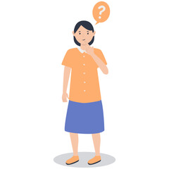 Young People Thinking and Asking Question. Flat Cartoon Vector Illustration.