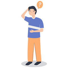 Young People Thinking and Asking Question. Flat Cartoon Vector Illustration.