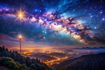 Naklejka premium Magical Starry Night: Aerial View of a Sparkling Wand