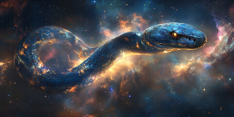 Space Snake in a Cosmic Background, Galactic Serpent
Cosmic Snake Art
Snake in the Universe
Galactic Mythology
Space Serpent Scene
Starry Snake Illustration