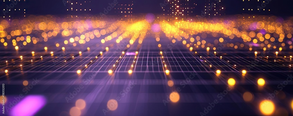 Aufkleber Matrix abstract background idea. Abstract digital landscape with glowing lights and grid patterns representing innovation.