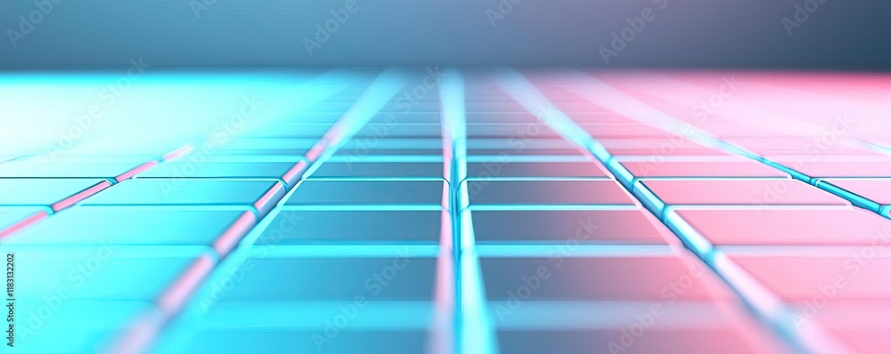 Poster Matrix abstract background idea. A close-up view of a digital grid pattern with pink and blue lighting effects.