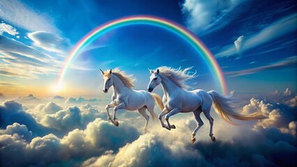 Magical Unicorn Flight: Rainbow Sky Dreamscape - Fantasy Stock Photo